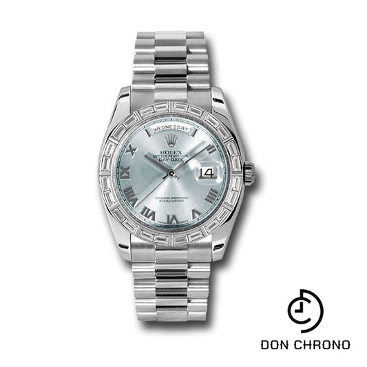 Rolex Platinum Day-Date 36 Watch -  Bezel - Glacier Blue Roman Dial - President Bracelet - 118366 glarp