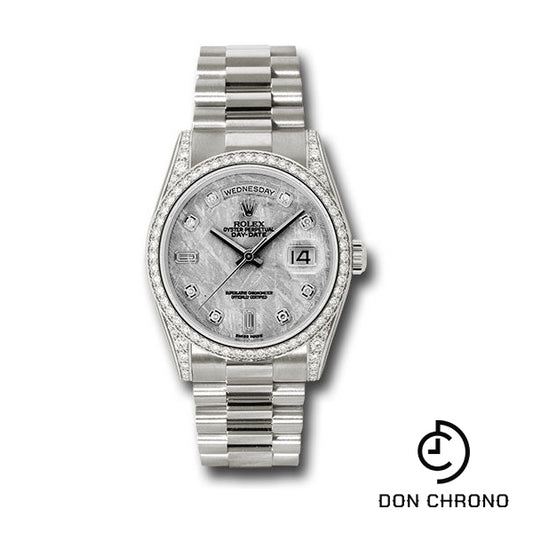 Rolex White Gold Day-Date 36 Watch -  Bezel - Meteorite Diamond Dial - President Bracelet - 118389 mtdp