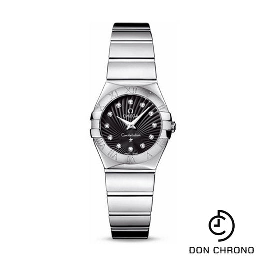 Omega Ladies Constellation Polished Quartz Watch - 24 mm Polished Steel Case - Black Diamond Dial - Steel Bracelet - 123.10.24.60.51.002