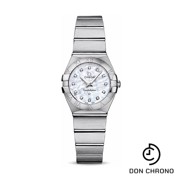 Omega Ladies Constellation Quartz Watch - 24 mm Brushed Steel Case - Mother-Of-Pearl Diamond Dial - 123.10.24.60.55.001