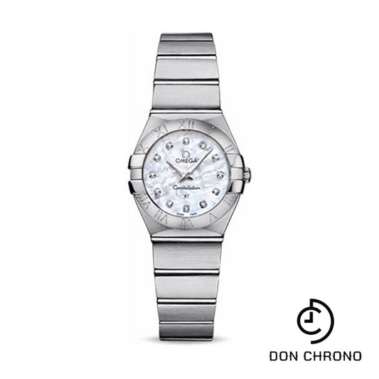 Omega Ladies Constellation Quartz Watch - 24 mm Brushed Steel Case - Mother-Of-Pearl Diamond Dial - 123.10.24.60.55.001