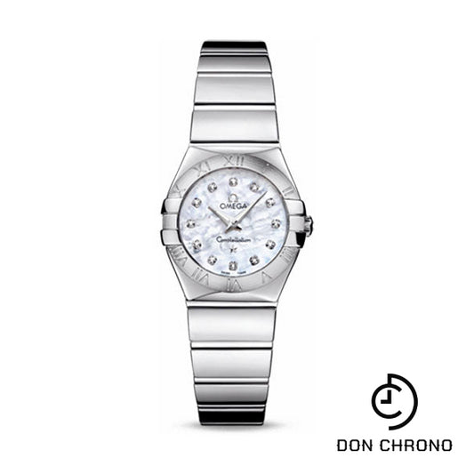 Omega Ladies Constellation Polished Quartz Watch - 24 mm Polished Steel Case - Mother-Of-Pearl Diamond Dial - Steel Bracelet - 123.10.24.60.55.002