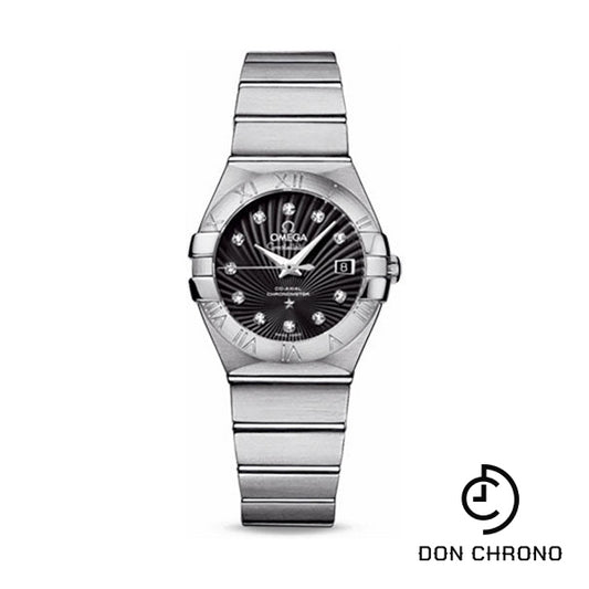 Omega Ladies Constellation Chronometer Watch - 27 mm Brushed Steel Case - Black Supernova Diamond Dial - 123.10.27.20.51.001