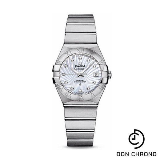 Omega Ladies Constellation Chronometer Watch - 27 mm Brushed Steel Case - Mother-Of-Pearl Supernova Diamond Dial - 123.10.27.20.55.001