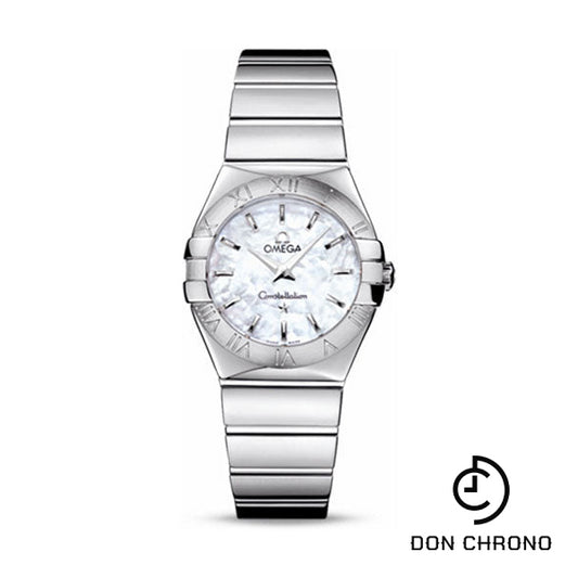 Omega Ladies Constellation Polished Quartz Watch - 27 mm Polished Steel Case - Mother-Of-Pearl Dial - Steel Bracelet - 123.10.27.60.05.002