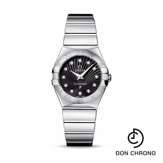 Omega Ladies Constellation Polished Quartz Watch - 27 mm Polished Steel Case - Black Dial - Steel Bracelet - 123.10.27.60.51.002