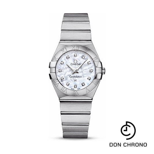 Omega Ladies Constellation Quartz Watch - 27 mm Brushed Steel Case - Mother-Of-Pearl Diamond Dial - 123.10.27.60.55.001