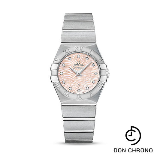 Omega Constellation Quartz Watch - 27 mm Steel Case - Pink Mother-Of-Pearl Diamond Dial - 123.10.27.60.57.002