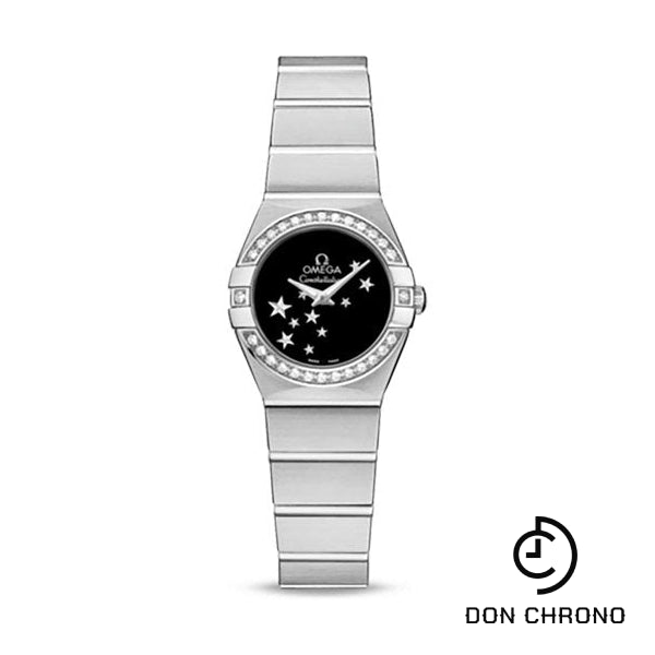 Omega Ladies Constellation Quartz Watch - 24 mm Brushed Steel Case - Diamond Bezel - Black Dial - 123.15.24.60.01.001