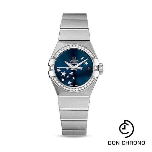 Omega Constellation Co-Axial Star ORBIS Collection Watch - 27 mm Brushed Steel Case - Diamond Bezel - Blue Dial - 123.15.27.20.03.001