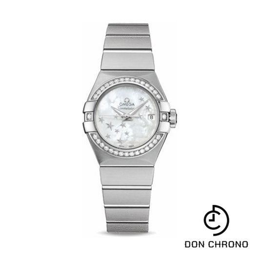 Omega Ladies Constellation Chronometer Watch - 27 mm Brushed Steel Case - Diamond Bezel - Mother-Of-Pearl Dial - 123.15.27.20.05.001