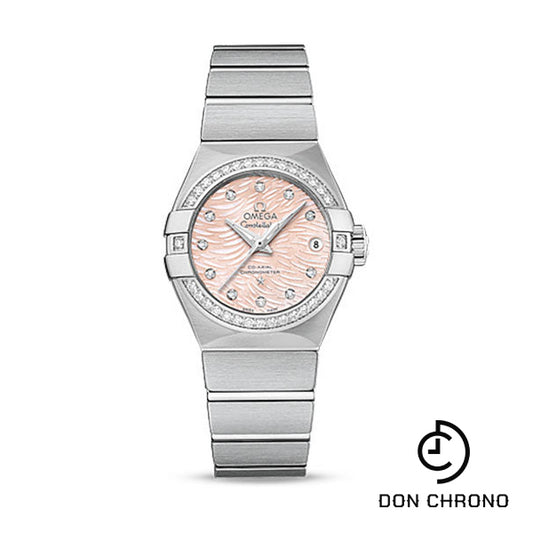 Omega Constellation Co-Axial Watch - 27 mm Steel Case - Diamond-Set Bezel - Pink Mother-Of-Pearl Dial - 123.15.27.20.57.002