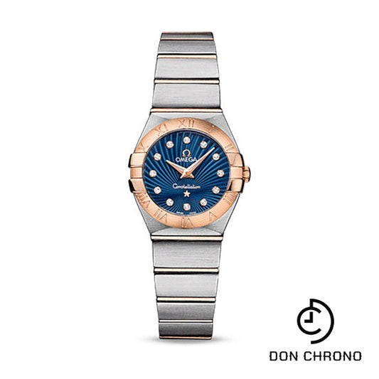 Omega Ladies Constellation Quartz Watch - 24 mm Brushed Steel And Red Gold Case - Blue Supernova Diamond Dial - 123.20.24.60.53.001