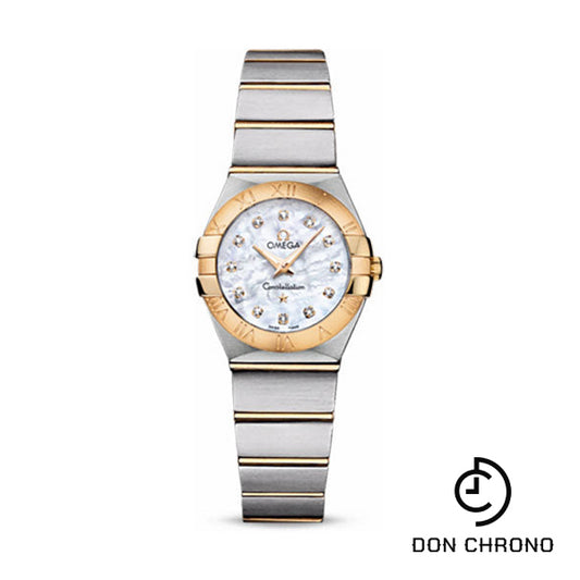 Omega Ladies Constellation Quartz Watch - 24 mm Brushed Steel And Yellow Gold Case - Mother-Of-Pearl Diamond Dial - 123.20.24.60.55.002