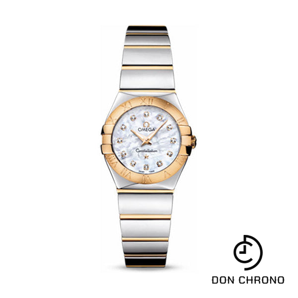 Omega Ladies Constellation Polished Quartz Watch - 24 mm Polished Steel And Yellow Gold Case - Mother-Of-Pearl Diamond Dial - Steel And Yellow Gold Bracelet - 123.20.24.60.55.004