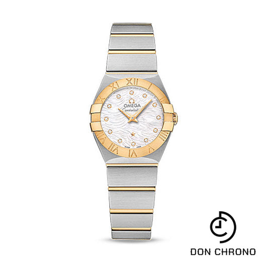 Omega Constellation Quartz Watch - 24 mm Steel Case - 18K Yellow Gold Bezel - Mother-Of-Pearl Diamond Dial - 123.20.24.60.55.008