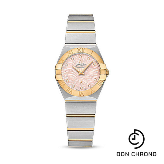 Omega Constellation Quartz Watch - 24 mm Steel Case - 18K Yellow Gold Bezel - Pink Mother-Of-Pearl Diamond Dial - 123.20.24.60.57.004