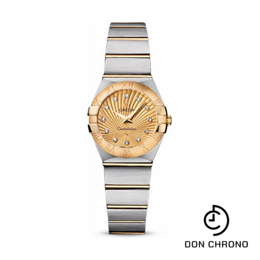 Omega Ladies Constellation Quartz Watch - 24 mm Brushed Steel And Yellow Gold Case - Champagne Diamond Dial - 123.20.24.60.58.001