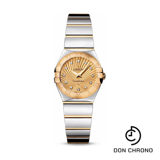 Omega Ladies Constellation Polished Quartz Watch - 24 mm Polished Steel And Yellow Gold Case - Champagne Diamond Dial - Steel And Yellow Gold Bracelet - 123.20.24.60.58.002