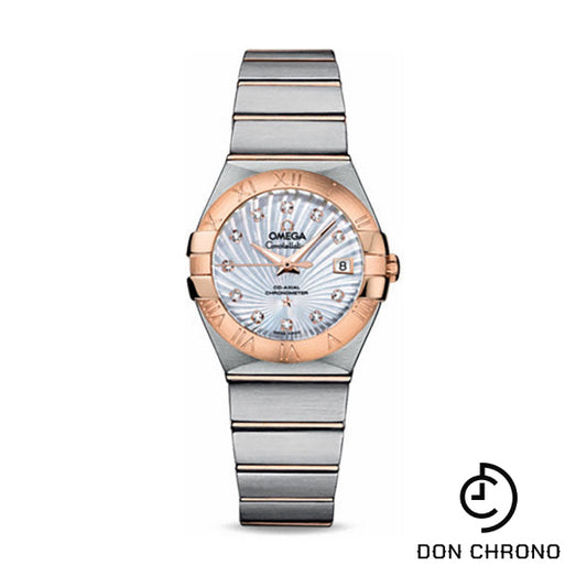 Omega Ladies Constellation Chronometer Watch - 27 mm Brushed Steel And Red Gold Case - Mother-Of-Pearl Supernova Diamond Dial - 123.20.27.20.55.001