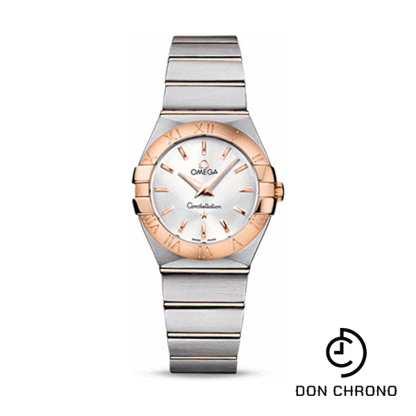 Omega Ladies Constellation Quartz Watch - 27 mm Brushed Steel And Red Gold Case - Silver Dial - 123.20.27.60.02.001