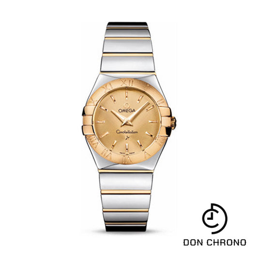 Omega Ladies Constellation Polished Quartz Watch - 27 mm Polished Steel And Yellow Gold Case - Champagne Dial - Steel And Yellow Gold Bracelet - 123.20.27.60.08.002
