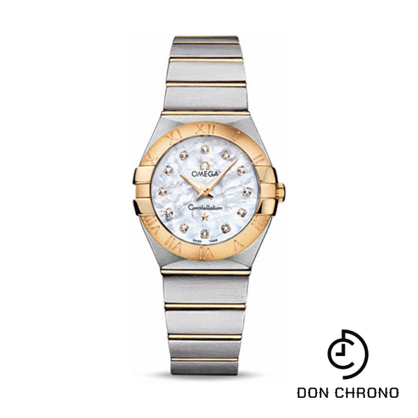 Omega Ladies Constellation Quartz Watch - 27 mm Brushed Steel And Yellow Gold Case - Mother-Of-Pearl Diamond Dial - 123.20.27.60.55.002