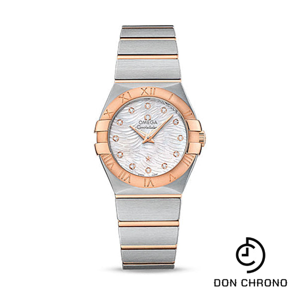 Omega Constellation Quartz Watch - 27 mm Steel Case - 18K Red Gold Bezel - Mother-Of-Pearl Diamond Dial - 123.20.27.60.55.007