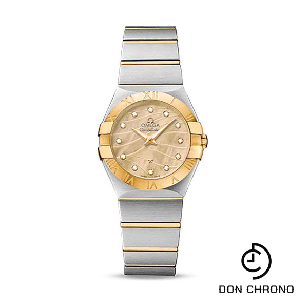 Omega Constellation Quartz 27 mm Watch - 27.0 mm Steel And Yellow Gold Case - 18K Yellow Gold Bezel - Champagne Mother-Of-Pearl Diamond Dial - Steel Bracelet - 123.20.27.60.57.001