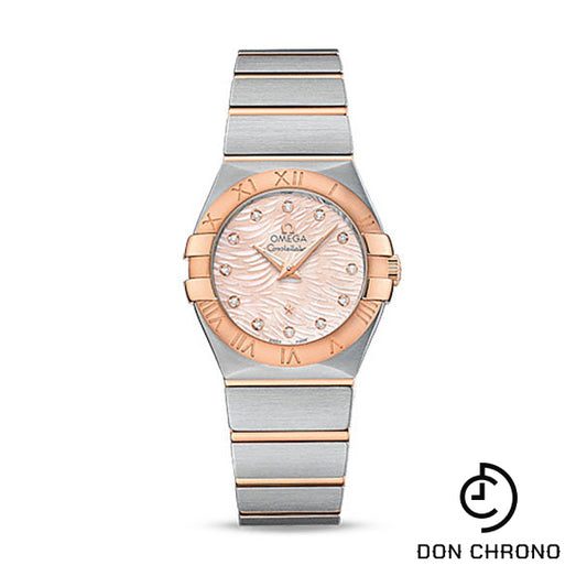 Omega Constellation Quartz Watch - 27 mm Steel Case - 18K Red Gold Bezel - Pink Mother-Of-Pearl Diamond Dial - 123.20.27.60.57.004
