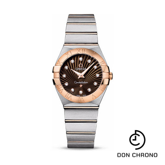 Omega Ladies Constellation Quartz Watch - 27 mm Brushed Steel And Red Gold Case - Brown Diamond Dial - 123.20.27.60.63.001