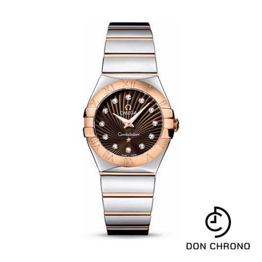 Omega Ladies Constellation Polished Quartz Watch - 27 mm Polished Steel And Red Gold Case - Brown Diamond Dial - Steel And Red Gold Bracelet - 123.20.27.60.63.002