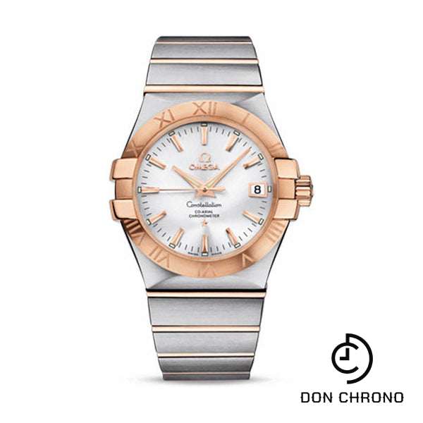 Omega Gents Constellation Chronometer Watch - 35 mm Brushed Steel And Red Gold Case - Silver Dial - 123.20.35.20.02.001