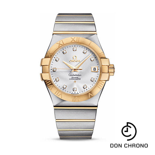 Omega Gents Constellation Chronometer Watch - 35 mm Brushed Steel And Yellow Gold Case - Silver Diamond Dial - 123.20.35.20.52.002