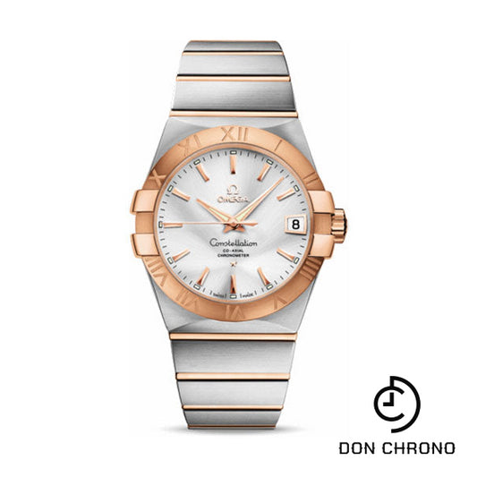 Omega Gents Constellation Chronometer Watch - 38 mm Brushed Steel And Red Gold Case - Silver Dial - 123.20.38.21.02.001