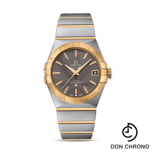 Omega Constellation Co-Axial Watch - 38 mm Steel Case - 18K Yellow Gold Bezel - Grey Dial - 123.20.38.21.06.001
