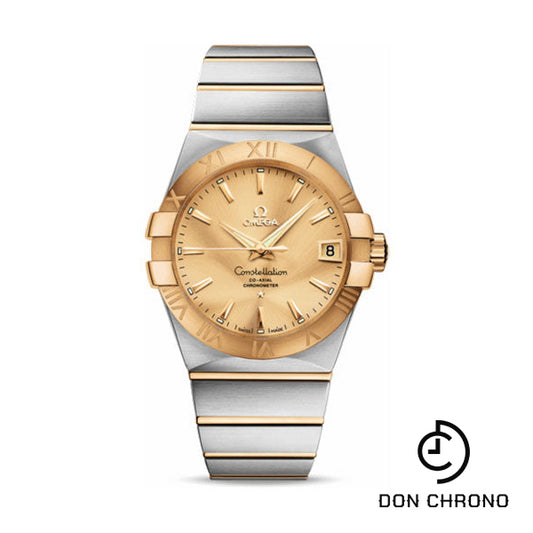 Omega Gents Constellation Chronometer Watch - 38 mm Brushed Steel And Yellow Gold Case - Champagne Dial - 123.20.38.21.08.001