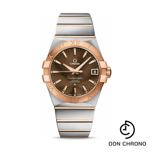 Omega Gents Constellation Chronometer Watch - 38 mm Brushed Steel And Red Gold Case - Brown Dial - 123.20.38.21.13.001