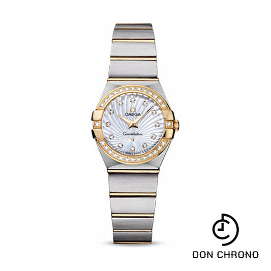 Omega Ladies Constellation Quartz Watch - 24 mm Brushed Steel And Yellow Gold Case - Diamond Bezel - Mother-Of-Pearl Diamond Dial - 123.25.24.60.55.004