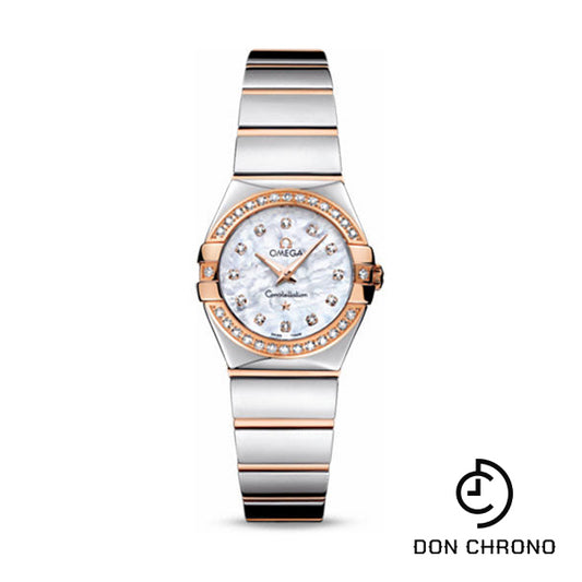 Omega Ladies Constellation Polished Quartz Watch - 24 mm Polished Steel And Red Gold Case - Diamond Bezel - Mother-Of-Pearl Diamond Dial - Steel And Red Gold Bracelet - 123.25.24.60.55.005