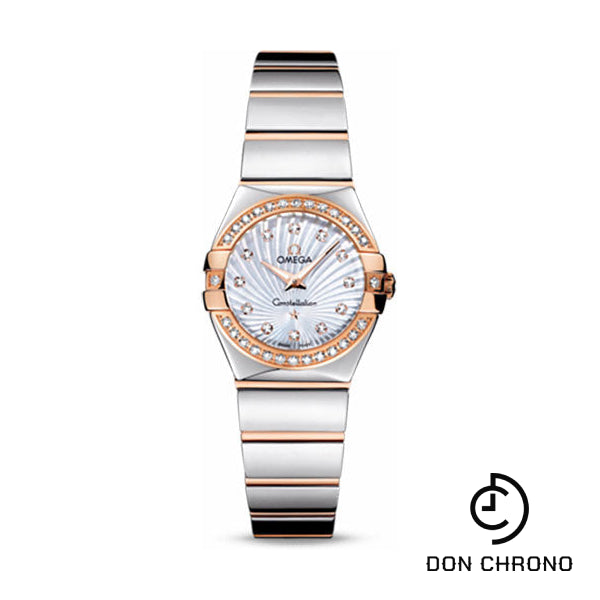 Omega Ladies Constellation Polished Quartz Watch - 24 mm Polished Steel And Red Gold Case - Diamond Bezel - Mother-Of-Pearl Diamond Dial - Steel And Red Gold Bracelet - 123.25.24.60.55.006