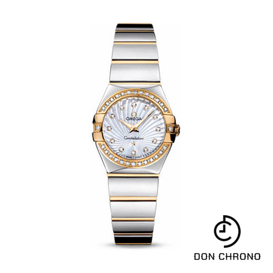 Omega Ladies Constellation Polished Quartz Watch - 24 mm Polished Steel And Yellow Gold Case - Diamond Bezel - Mother-Of-Pearl Diamond Dial - Steel And Yellow Gold Bracelet - 123.25.24.60.55.008