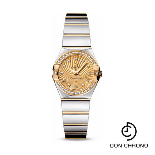 Omega Ladies Constellation Polished Quartz Watch - 24 mm Polished Steel And Yellow Gold Case - Diamond Bezel - Champagne Diamond Dial - Steel And Yellow Gold Bracelet - 123.25.24.60.58.002