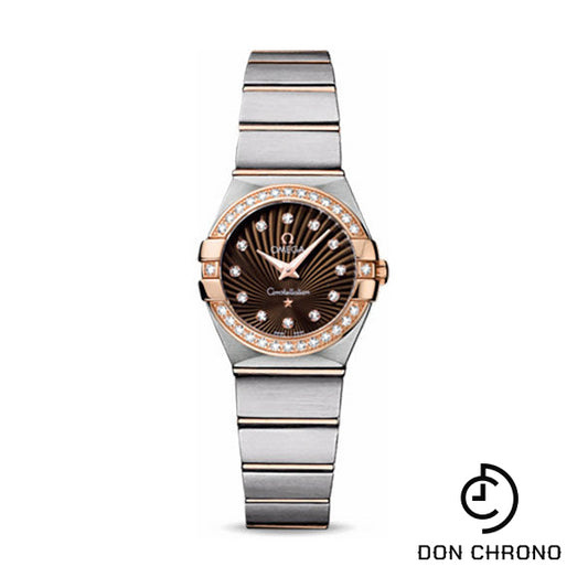 Omega Ladies Constellation Quartz Watch - 24 mm Brushed Steel And Red Gold Case - Diamond Bezel - Brown Diamond Dial - 123.25.24.60.63.001