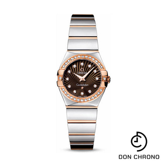 Omega Ladies Constellation Polished Quartz Watch - 24 mm Polished Steel And Red Gold Case - Diamond Bezel - Brown Diamond Dial - Steel And Red Gold Bracelet - 123.25.24.60.63.002