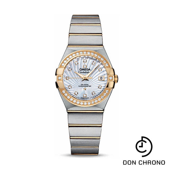 Omega Ladies Constellation Chronometer Watch - 27 mm Brushed Steel And Yellow Gold Case - Diamond Bezel - Mother-Of-Pearl Supernova Diamond Dial - 123.25.27.20.55.002