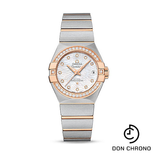 Omega Constellation Co-Axial Watch - 27 mm Steel Case - Diamond-Set 18K Red Gold Bezel - Mother-Of-Pearl Diamond Dial - 123.25.27.20.55.006