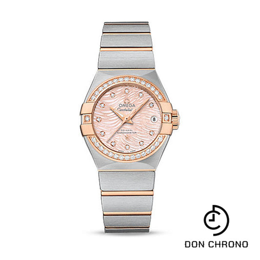 Omega Constellation Co-Axial 27 mm Watch - 27.0 mm Steel Case - Red Gold Diamond Bezel - Pink Mother-Of-Pearl Diamond Dial - 123.25.27.20.57.004