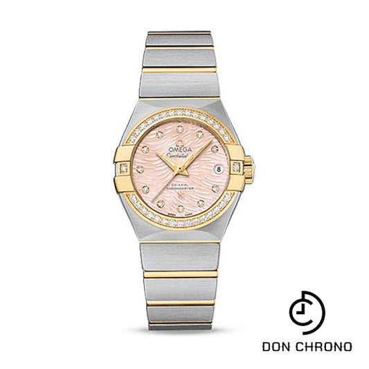Omega Constellation Co-Axial Watch - 27 mm Steel Case - Diamond-Set Yellow Gold Bezel - Pink Mother-Of-Pearl Dial - 123.25.27.20.57.005