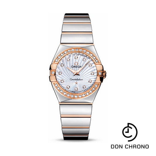 Omega Ladies Constellation Polished Quartz Watch - 27 mm Polished Steel And Red Gold Case - Diamond Bezel - Mother-Of-Pearl Diamond Dial - Steel And Red Gold Bracelet - 123.25.27.60.55.006